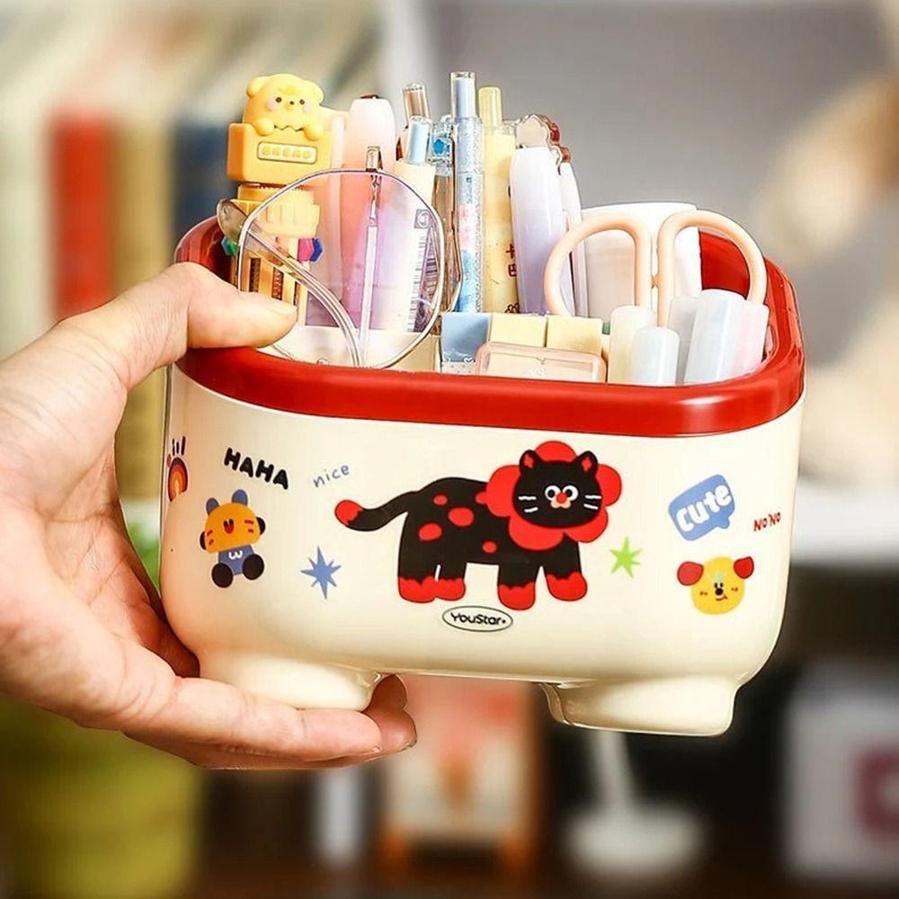 Large Capacity Desktop Pen Holder Cartoon Desktop Container Durable Pencil Organizer  School