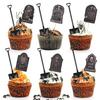 48 Pcs Halloween Cupcake Toppers Tombstones Graveyard Cake Decorations with Mini Shovel Spoons for Halloween Birthday Party Supplies