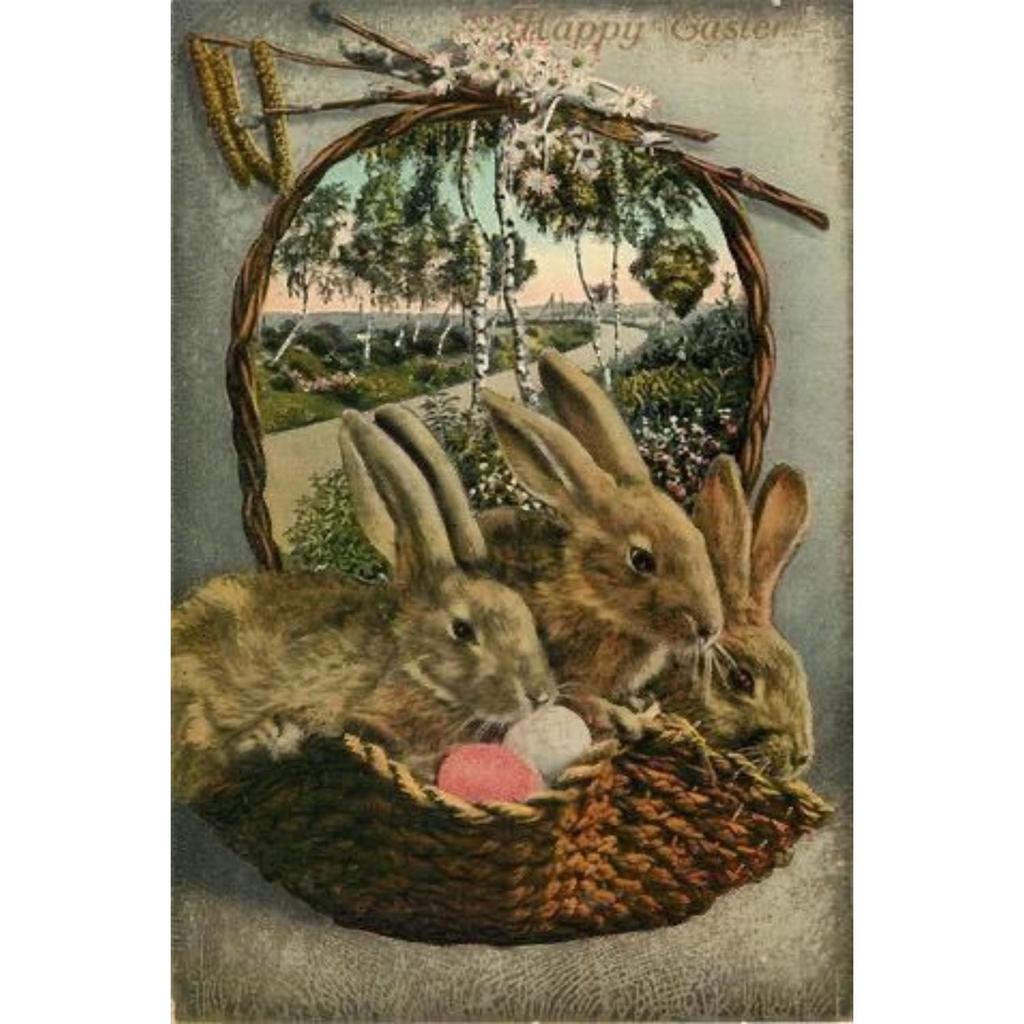 Retro Metal Wall Sign, Easter Bunny with Eggs, Vintage Tin Plate Home Decor
