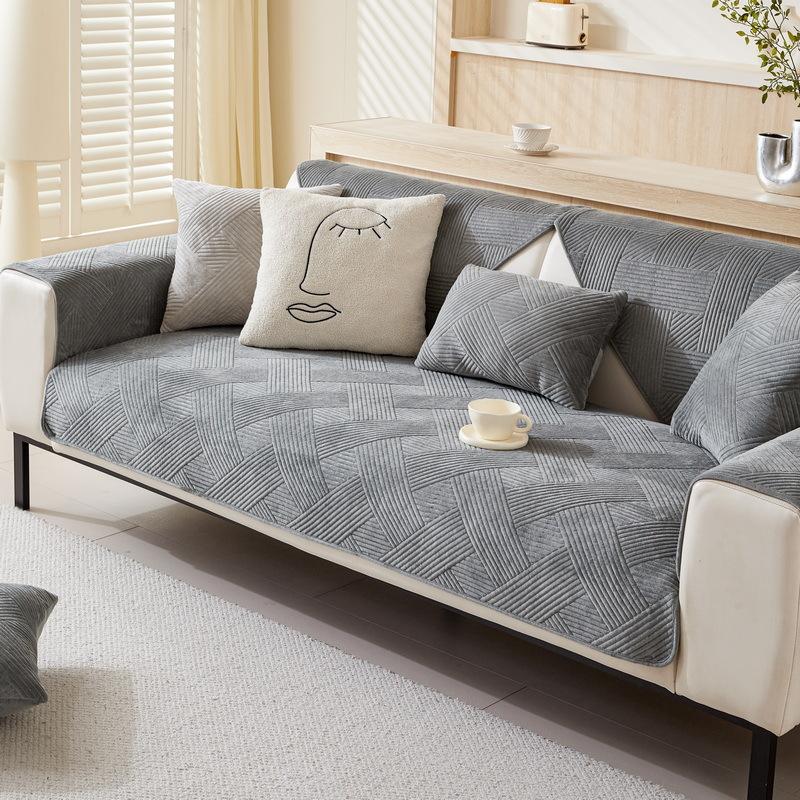 Plush Sofa Cushion Winter Thickened Plush Simple Modern Four-Season Seat Cushion Combination Non-Slip Leather Sofa Cover Cover Cloth