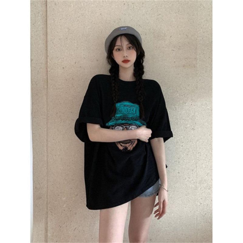 

Женская футболка с короткими рукавами, свободный топ в корейском стиле, лето 2XL чёрный