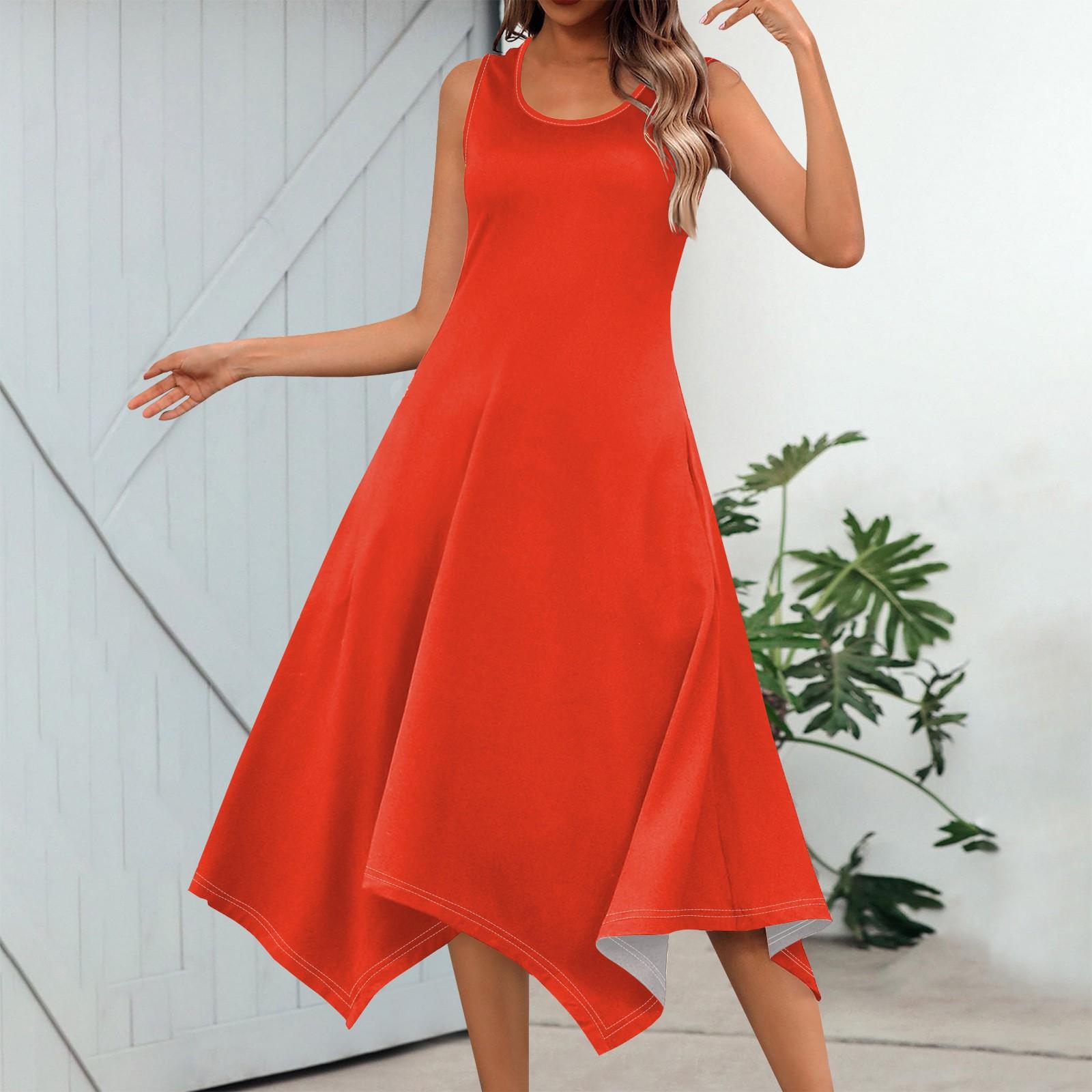 

Женское повседневное модное платье миди без рукавов с круглым вырезом и нерегулярным подолом XL шафрановый