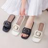 Women's Flat Slippers Outside Summer New Square Buckle Slippers Women Wear Non Slip Fashion Flower Bow Cool Slippers