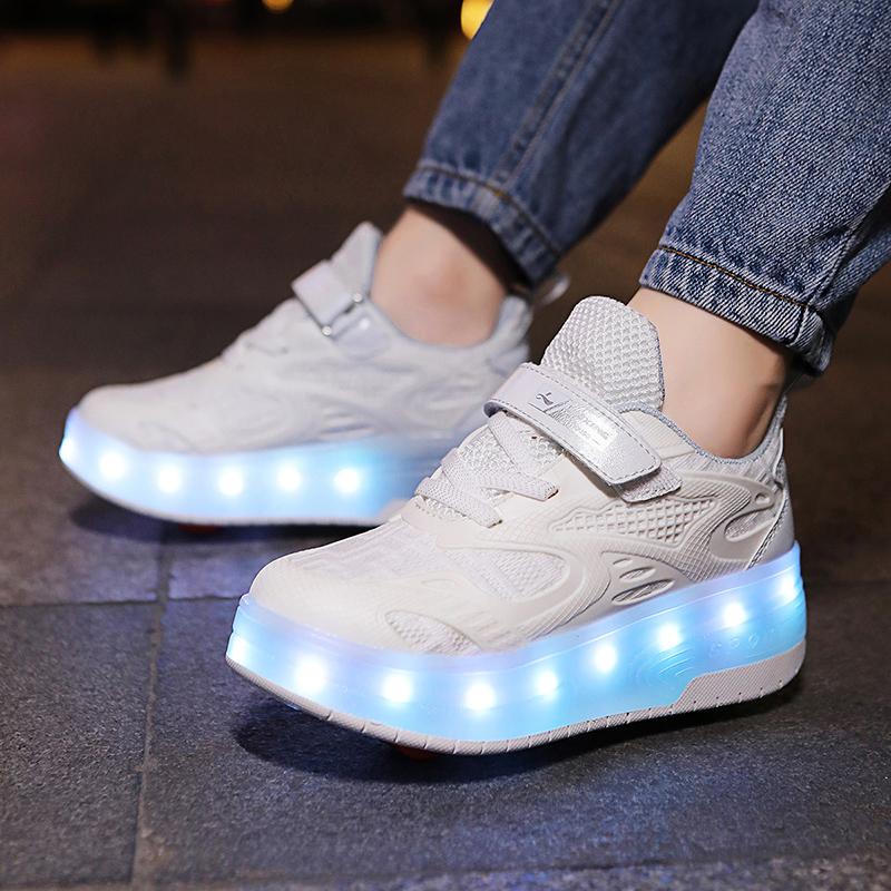 Boys Lights Sports Shoes Rubbing Shoes Charging /Disassembling Tow Wheels Slide Shoes LED Kids Glowing Sneakers