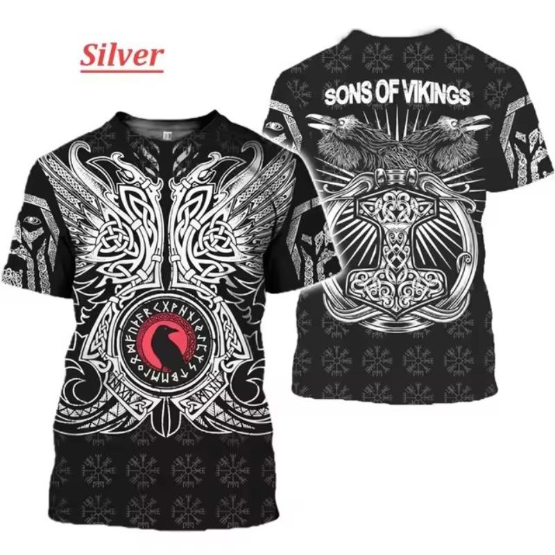 Modische Herrenbekleidung Damen Herren Wikinger Tattoo Kunst Schädel Grafik T-Shirt 3D Druck Wikinger Kurze Ärmel Übergröße XS-6XL 6XL gray