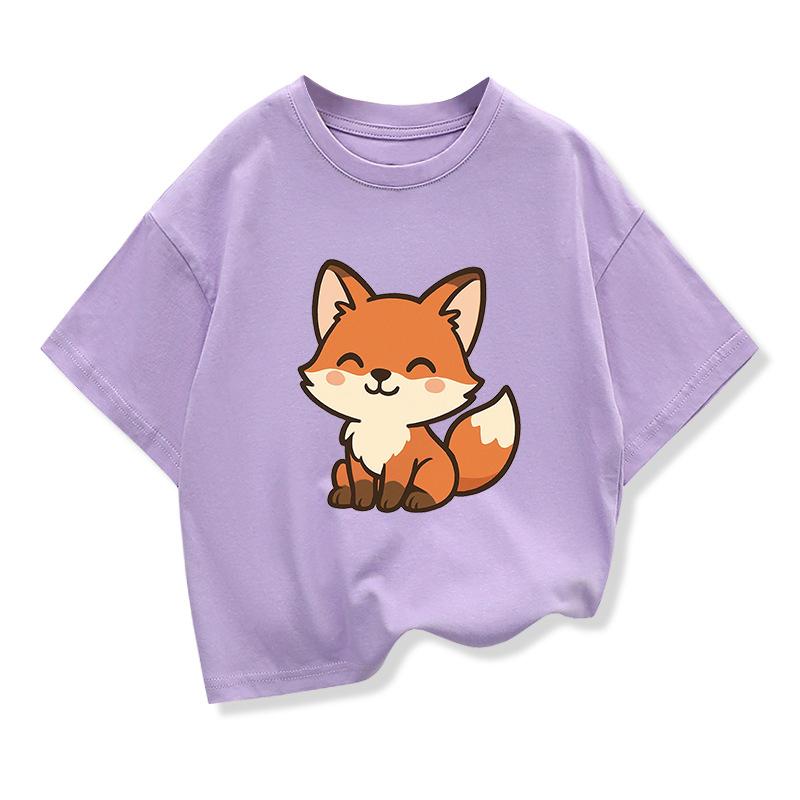 Kids Short-Sleeve T Shirts Cute Fox Children's Summer Pure Cotton Loose Tees Boys Girls Casual Tee Tops Kids Clothing Gift