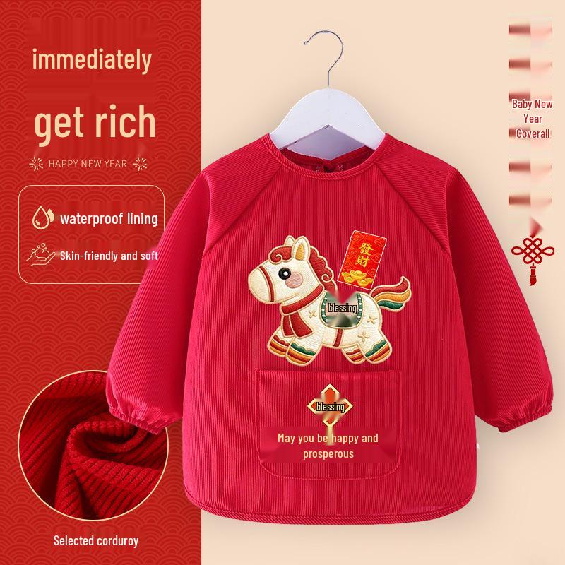 Waterproof Stain-Proof Baby Coveralls: Stylish Long Sleeve Infant Outerwear for Boys & Girls - Perfect for Autumn, Winter, and Chinese New Year.