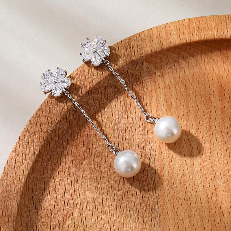 925 Sterling Silver Korean Style KT Cat Sparkling Dangle Stud Earrings for Women