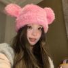 Furry Cartoon Bear Hat with Lovely Ear for Outdoor Sports Furry Hat with Ear Oversized Headgear Hat for Winter