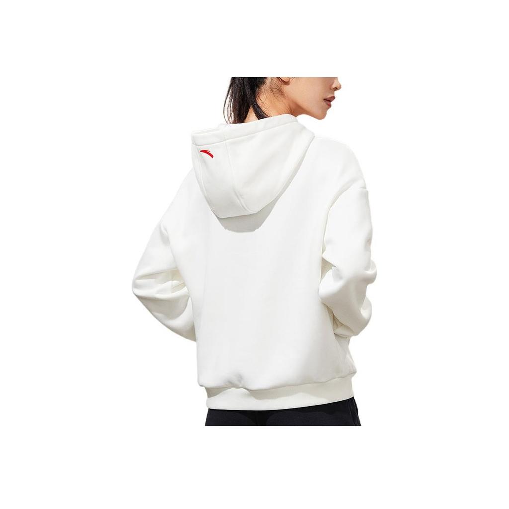 Anta Comprehensive Training Series Logo Letter Printed Pattern Hooded Pullover Long Sleeve Sweatshirt Women Sweatshirt White 162247715-4