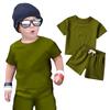 Kids' Solid Color Set - Short Sleeve & Shorts 2-Piece Outfit