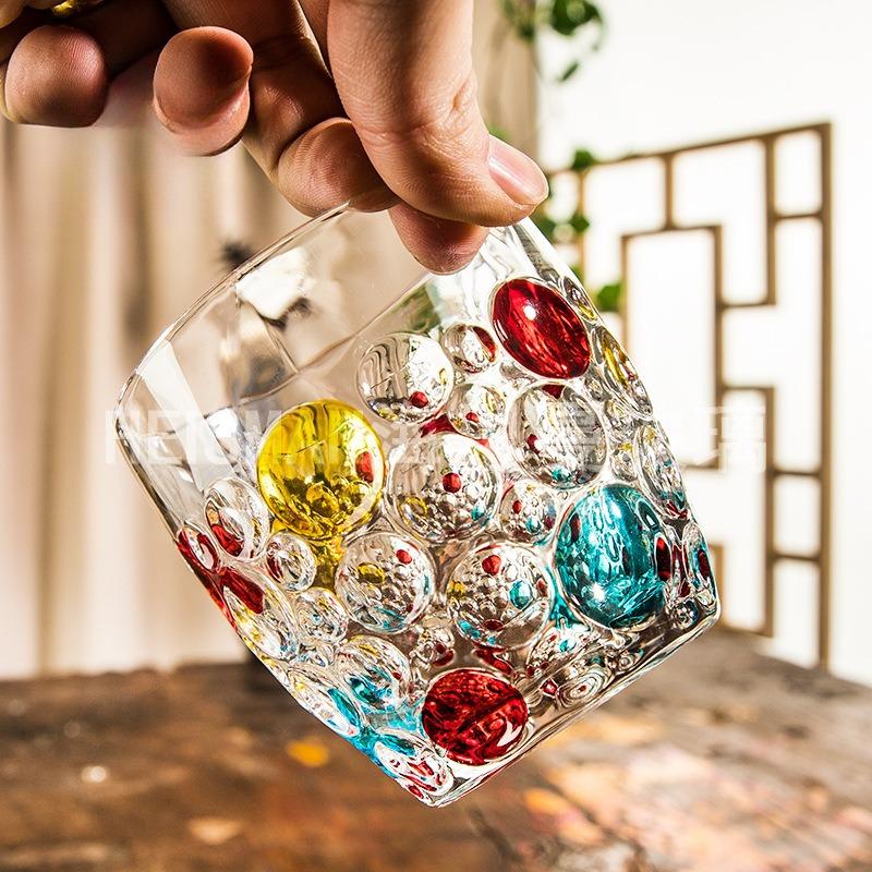 Tazza Creativa in Vetro Dipinta a Mano con Punti Bicchiere Colorato da Whiskey Bicchiere da Bevanda Stile Ins