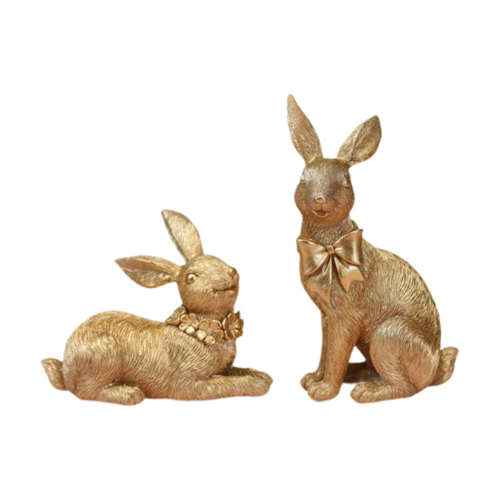 

2x Rabbits Statue Rabbits Sculpture Garden Art Decoration Elegant Resin золотой