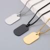 Punk Stainless Steel Square Pendant Necklace for Men Simple Stone Pattern Dog Tag Accessories Personalized Trendy Jewelry