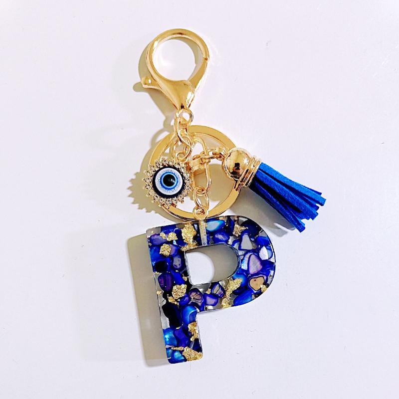 1 Stück Buchstaben-Charms-Anhänger mit Strasssteinen und Quaste Blaue Harz Initialen Schlüsselanhänger Stilvolles Geschenk für Frauen