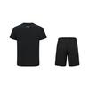 Li Ning College Style Solid Color Breathable Cool Short Sleeve Dirt Resistant Shorts Casual Sports Set Unisex Sets Black ATSV607-1+AKSV675-1