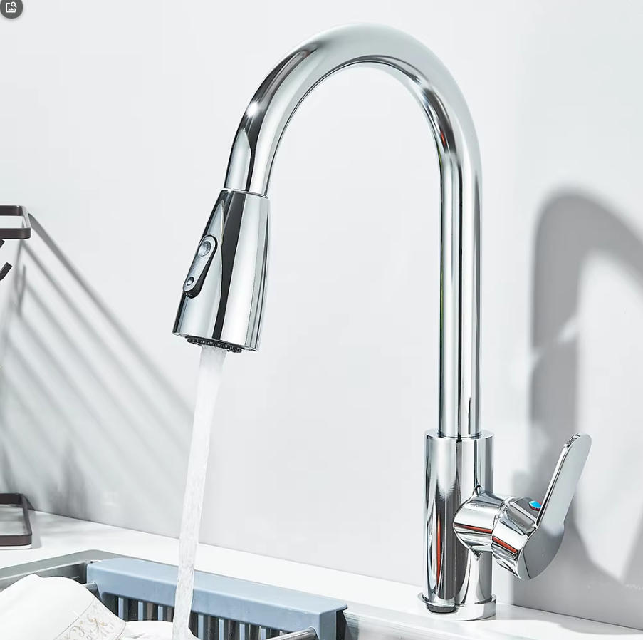 Vintage pull-out rotary kitchen faucet, 360° rotating stainless steel faucet, brushed/silver/black finish, suitable for sinks.