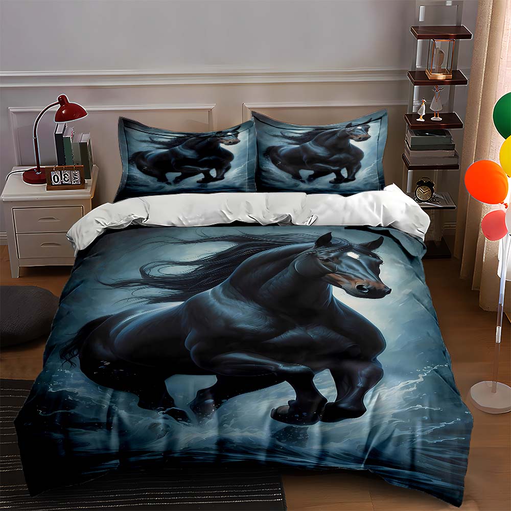 

Galloping black horse Bedding Duvet cover sets Duvet covers Pillowcases gifts (1 * Duvet Cover 2 * Pillowcases, without duvet insert) 135x200cm