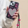 Korean Cute Y2k Pink Love Heart Bracelet Mirror Phone Case For Iphone 14 13 12 11 Pro Max Black Cool Shockproof Soft Cover Funda