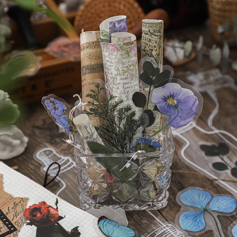 25-Sheet Vintage Plant & Flower Glass Bottle Stickers, Retro Floral Patterns & Self-Adhesive, for DIY Crafts