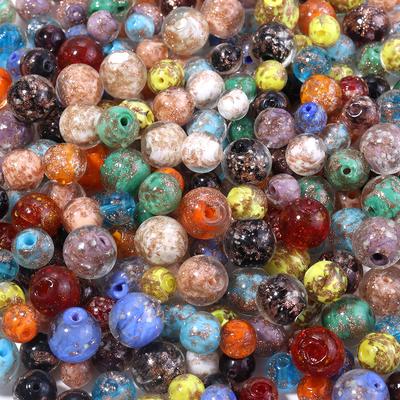 10 Stück 8/10/12mm Lampwork Perlen Bunt Goldener Sandglas Runde Lose Perlen Für Schmuckherstellung DIY Armband Ohrringe Zubehör