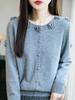 Women S Wool Knit Cardigan Loose Fit Elegant Casual Embroidered Sweater