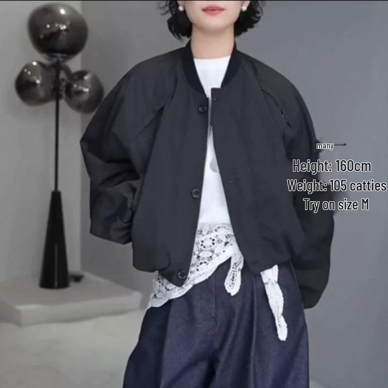 

Короткая женская бейсбольная куртка на молнии в корейском стиле - Весна/Осень 2025 Свободный повседневный тренд M (90-115 jin) чёрный