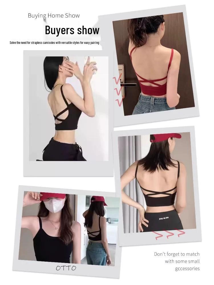 Women's American-Style Spaghetti Strap Vest with Chest Pads - Summer Lingerie Bra Top & Sleeveless Base Layer