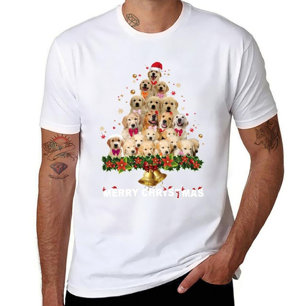 MERRY CHRISTMAS TSHIRT Dog Shirt Cute Golden retriever Merry Christmas Shirt TShirt Classic Graphic Short Sleeve Top