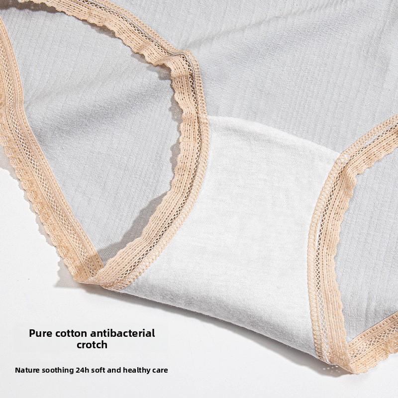 Women's Antibacterial Cotton Panties with a Sexy Mid-rise Waist, Large Size, Lace, Japanese-style Cute Bow, and Triangle Cut.