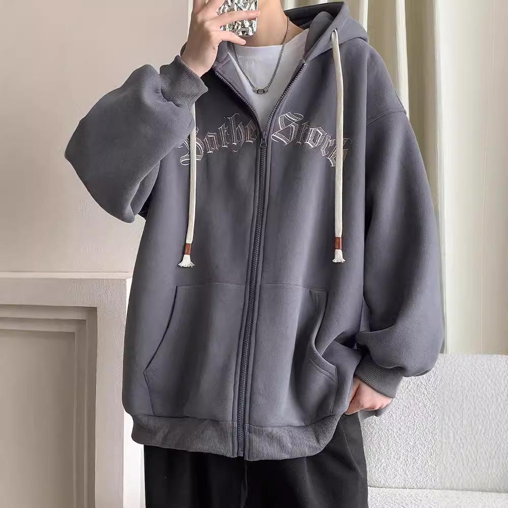 Men's autumn and winter hooded cardigan jacket Men's loose zipper printed long-sleeved hoodie
