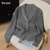 Women's Shimmer V-Neck Knit Short Cardigan