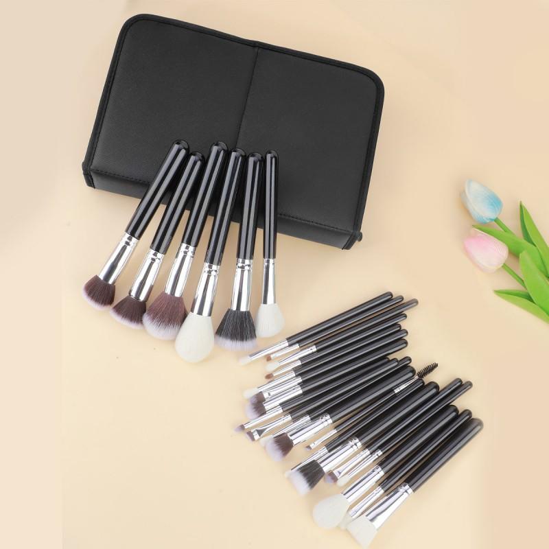 25-Piece Professional Makeup Brush Set With Travel Case Wooden Handle Synthetic Bristles 28cm Total Length