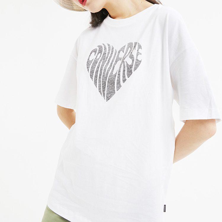 Converse T Shirts Women's White Crew Neck Moderate Straight Fit 10018940-A07