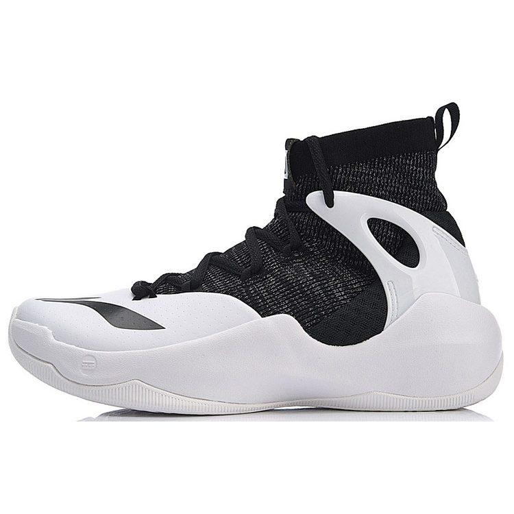 Li Ning SONIC 6 V2 Stoff Dämpfung Rutschfest Abriebfest High-Top Basketballschuhe Herren Schwarz Weiß ABAN027-4
