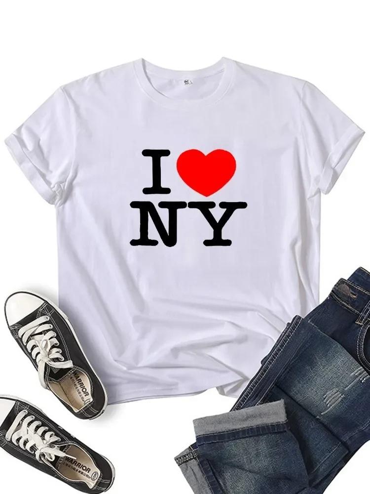 T-shirt grafica da donna I Love NY New York Ragazza Y2K Harajuku Nero Rosa Rosso Nuova Maglietta Top Abbigliamento Divertente Femminile Regalo