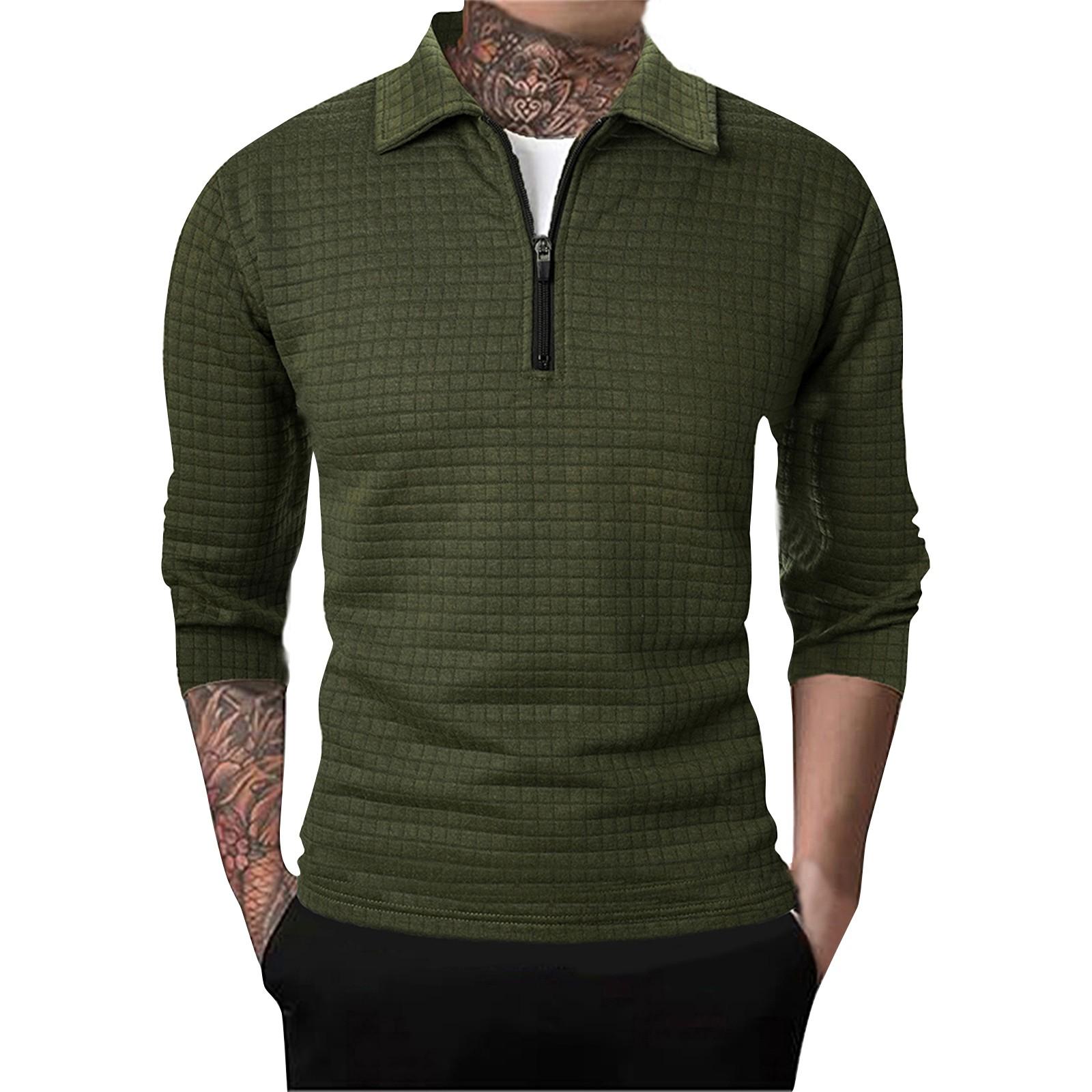 

Men s Winter Solid Color Half Zip Lapel Tops Men s Casual Plaid Tops XXXL армія зелений колір