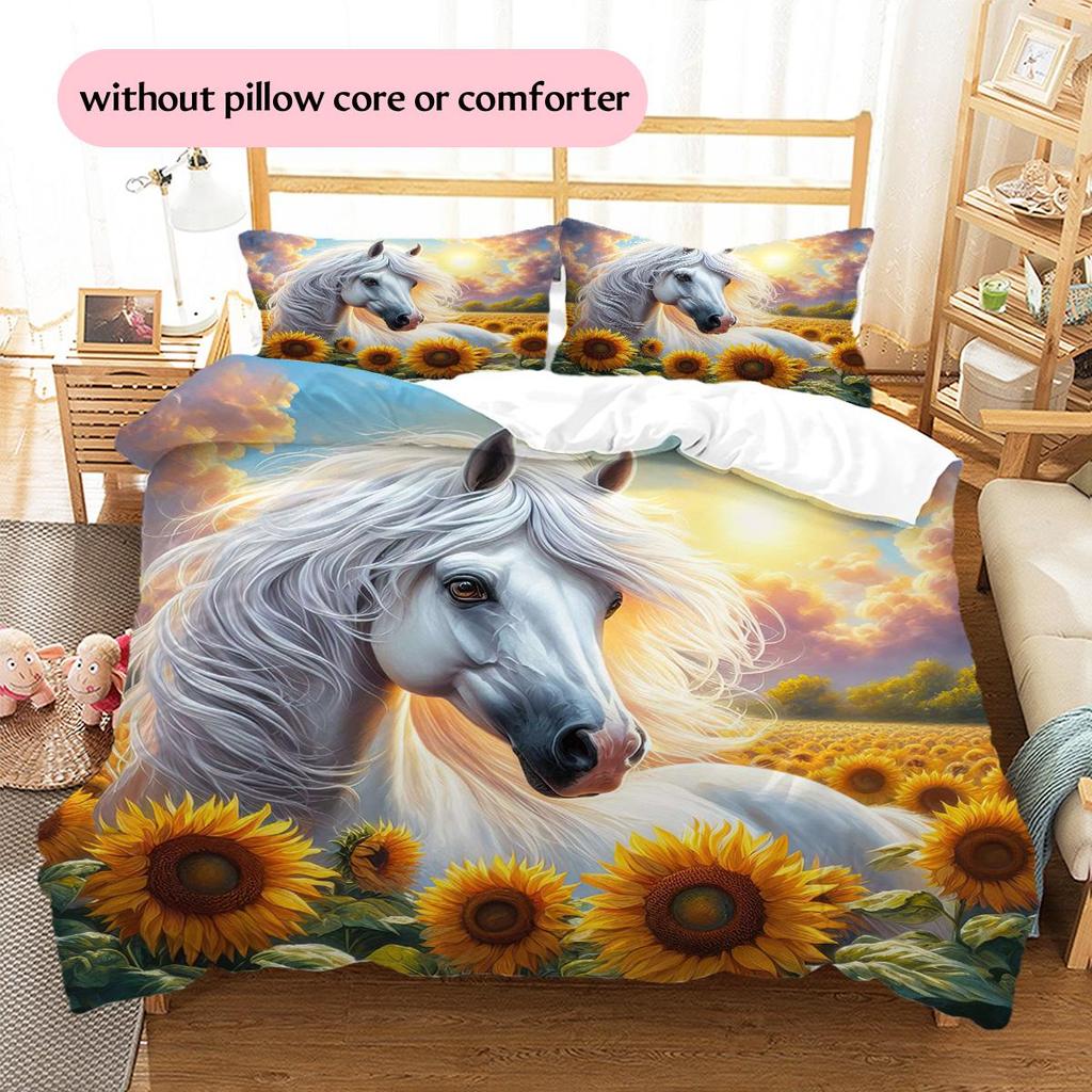 1PC Horse Bedding Quilt Set Quilt Cover Pillowcase Home Decoration Birthday Gift (1 * duvet cover + 2 * pillowcase, without core)