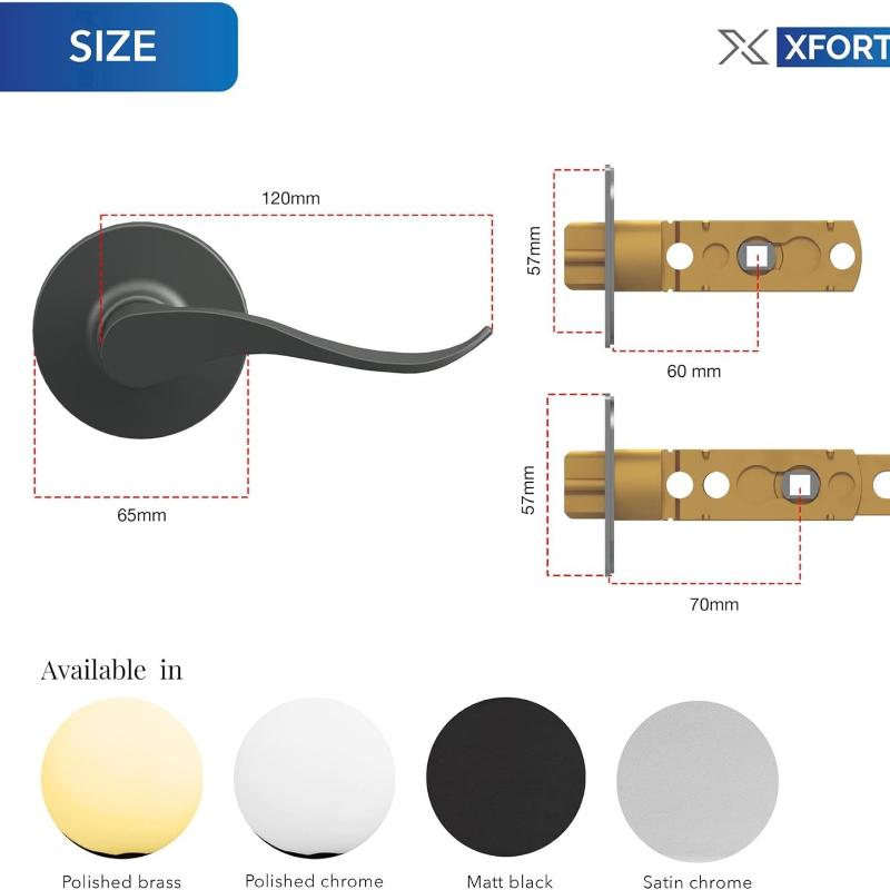 Entrance Knob Set Polished Chrome, Door Knob with Lock for Internal Wooden Doors, Complete Set with Tubular Latch and 3 Keys