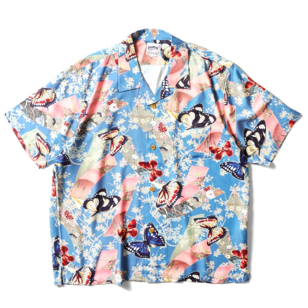 Houston 41199 ALOHA SHIRT Print Short Sleeve Hawaiian Medium (Butterfly) All-Over Shirt, Sax,