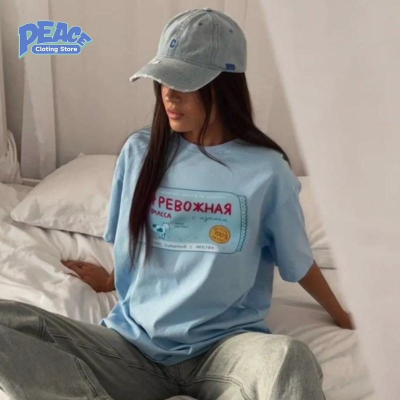 

Милая и нежная футболка с принтом 100% хлопок Женская одежда Летняя мода Повседневная удобная футболка с коротким рукавом Y2k Винтаж 4XL