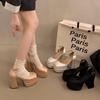 Salto Alto Preto de Salto Grosso Que Não Cansa Seus Pés, Cetim Impermeável Plataforma Retrô Mary Jane Sapatos Femininos