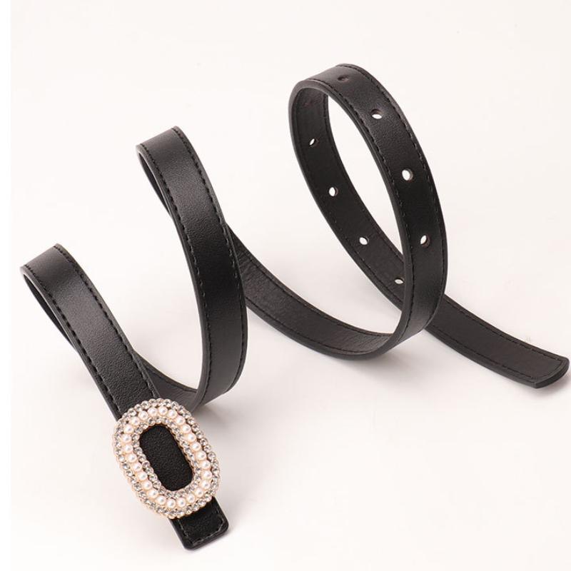 Women's PU Leather Belt Shiny Rhinestone Pearl Buckle Lightweight Waist Accessory for Jeans Daily Casual Wear