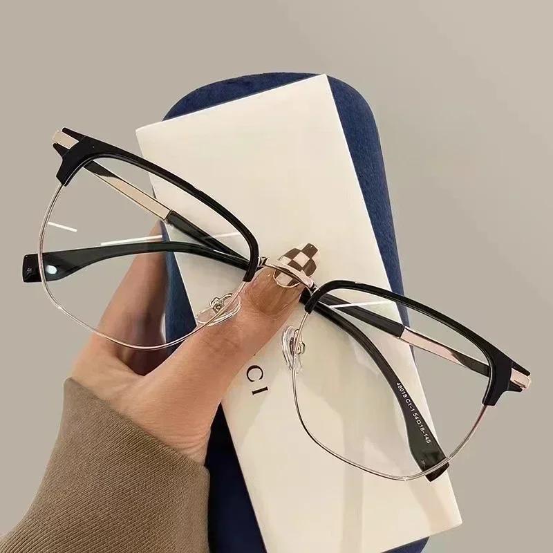 

Titanium Half Spectacle Frame Frame Short Sight Eyeglasses for Men Ultra Light Myopia Anti Blue Light Glasses HD Lens Near Sight Prescription 0(anti-blue)
