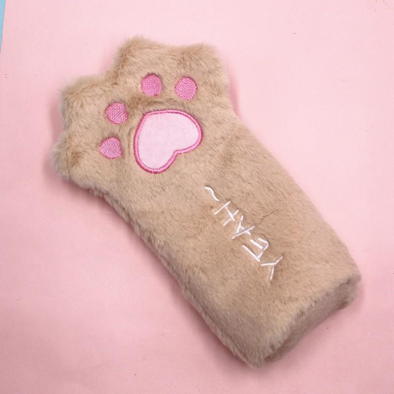 Korean Style Cute Cat Paw Plush Pencil Case - Large Capacity Stationery Bag for Students