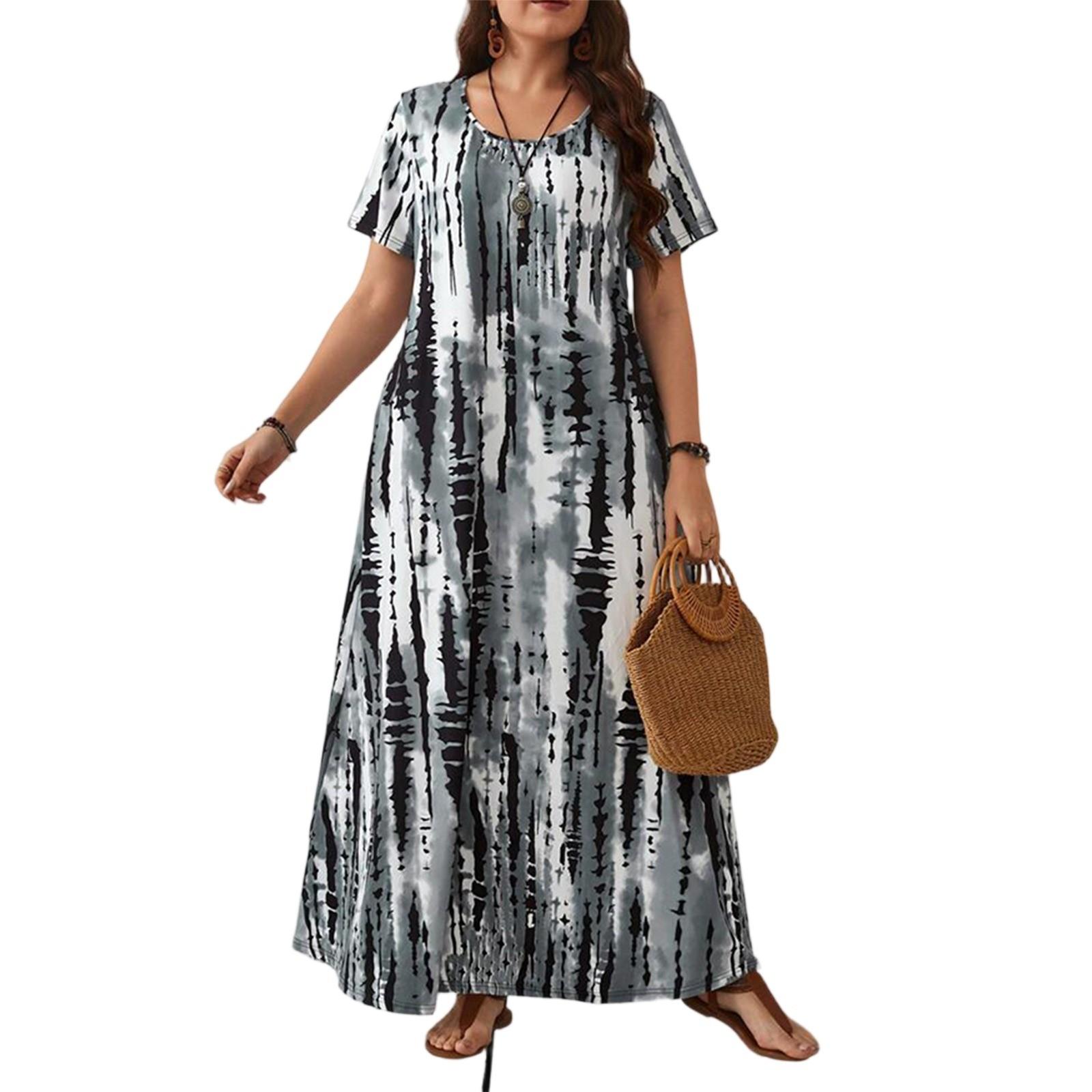 

Женское модное и трендовое платье с круглым вырезом и принтом большого размера XXL