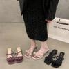 2024 New Summer Fairy Style High-heeled Small Cool Slippers Wearing Purple One-word Drag French Sandals Women's Shoes