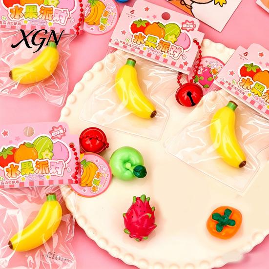 Adult Stress Toy Simulated Fruit Squeeze with Bell Lanyard Anxiety Relief Slow Kids Reliever Rising Mini Pinch Sensory Fidget Party Favors