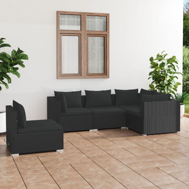 Día y Noche - Día y Noche Set de muebles de jardín 5 pzas y cojines ratán sintético negro