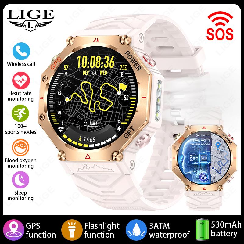 

New Military GPS Smart Watch Men With LED Flashlight Compass Waterproof Outdoor Sports Tracker Bluetooth Call Smartwatch
